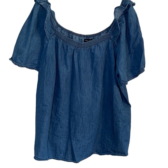 Lane Bryant Tops - Lane Bryant Top Women 26 Blue Denim Ruffle Smocked Neutral Boho Western Cowgirl